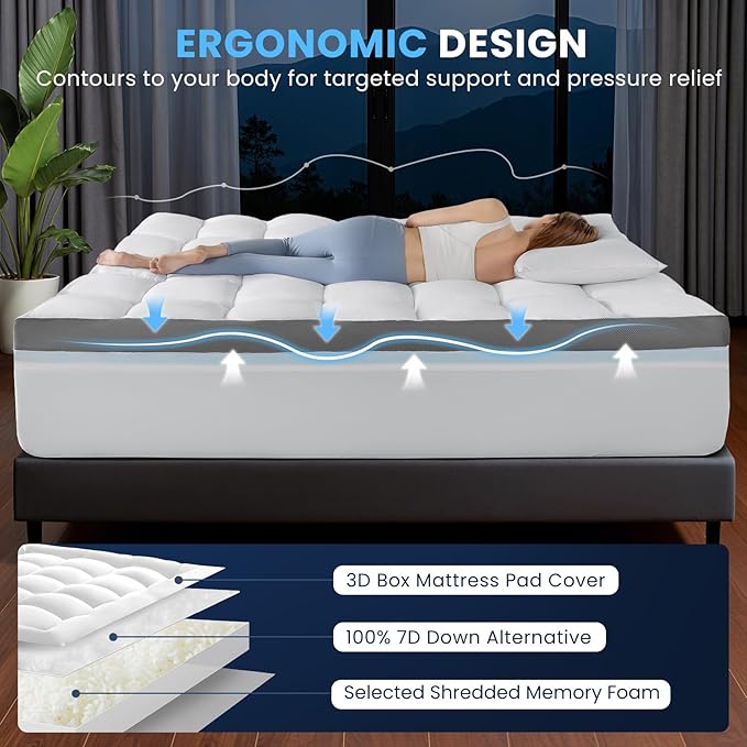 5 Inch Dual Layer Memory Foam Mattress Topper - 2.5 Inch 1500GSM Fluffy Soft Pillow Top Mattress Cover and 2.5 Inch Cooling Gel Memory Foam for Back Pain Relief,,Fits 6-18" Deep Pocket(Queen, 60"x80")