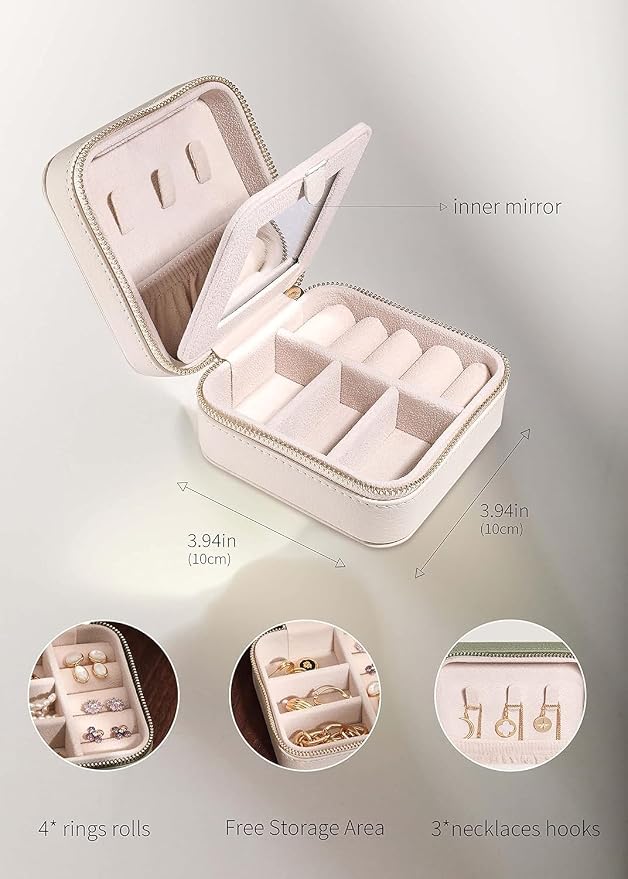 S.Leaf Travel Jewelry Organizer Boxes for Women Small Portable Necklace Earrings Bracelet Rings Travel Case Best Friend Birthday Gifts for Women Trendy (Butterfly_Beige_Gray) - Image 4