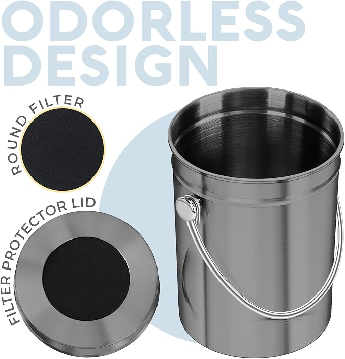 EPICA Countertop Compost Bin Kitchen | 1.3 Gallon | Odorless Composting Bin with Carbon Filters | Indoor Compost Bin with Lid | Stainless Steel Kitchen Composter for Food Scraps & Waste Recycling - Image 4