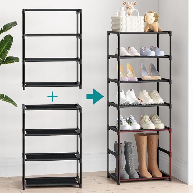 Autonomier 4 Tier Extra Small Shoe Rack (16.3" Wide), Narrow Stackable Kids Toddler Adult Shoe Storage Organizer Shelf for Closet Floor Entryway Bedroom, Space Saver Shoe Rack Organization Shelves - Image 6