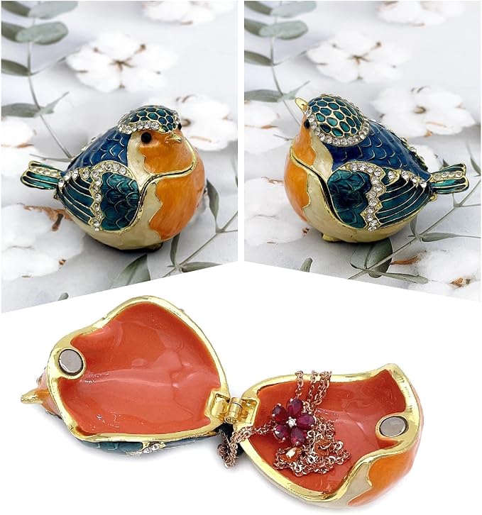 JWT Astyle Robin Bird Hinged Jewelry Box with Stones, Collectible Animal Trinket Box.Rings Earrings Storage Boxes,Bird Figurine Home Decor Gift - Image 7