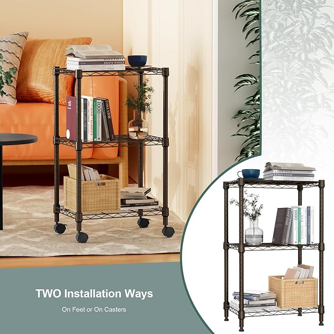 M MZG 3 Tier Shelf Metal Storage Shelves Wire Rack Closet Organizers with Wheel for Garage Kitchen Bathroom Laundry Brown 11.8" D x 17.7" W x 29.8" H - Image 7