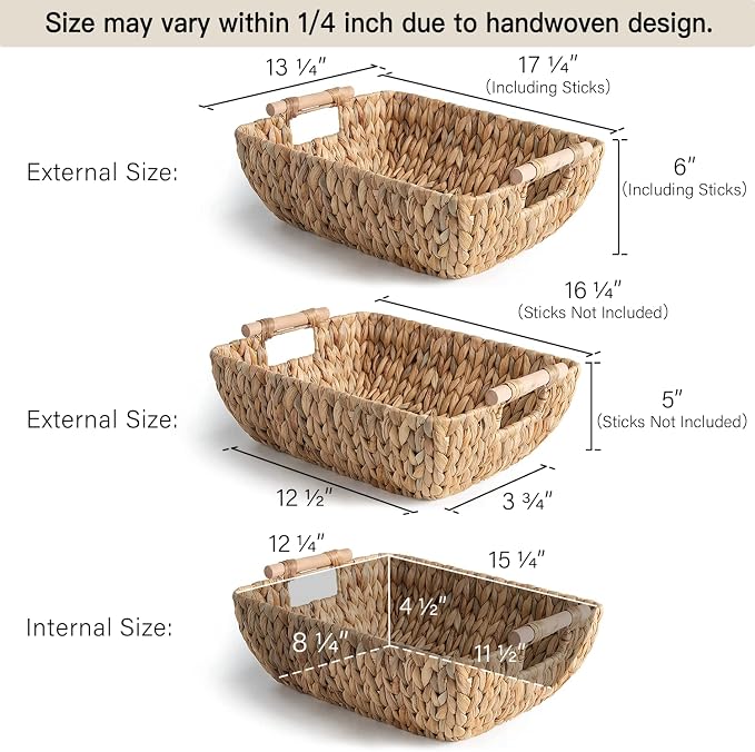 StorageWorks Hand-Woven Storage Baskets with Wooden Handles, Water Hyacinth Wicker Baskets for Organizing, 2 Pack - Image 2