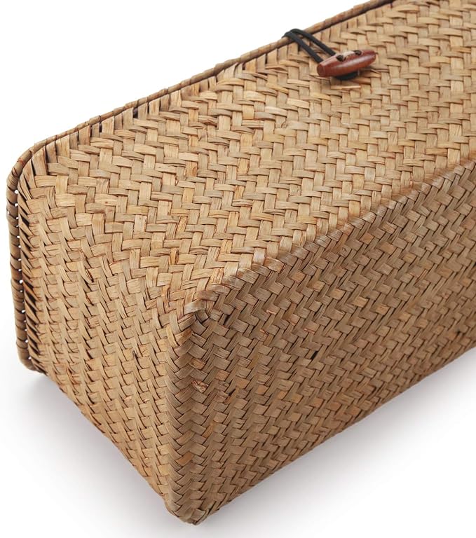 DECRAFTS Seagrass Storage Basket with Lid Rectangular Small Woven Shelf Baskets with Sections for Organize Snack Toys Tampon - Image 6
