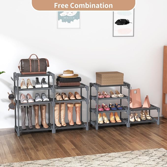 ROJASOP Shoe Rack, Shoe Storage Organizer for Closet Entryway Garage Bedroom, 8 Tier Tall Metal Shoe Shelf for 26-32 Pairs Boots & Shoes, Adjustable Shoe Stand for Small Space - Image 6