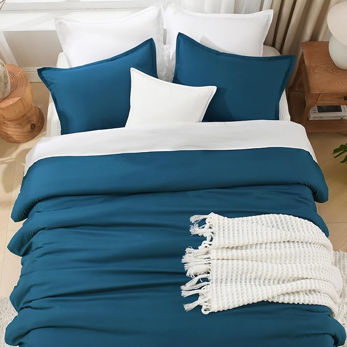 Litanika Comforters Teal Oversized King Size, 3 Pieces Lightweight Solid Bedding Set & Collections, All Season Fluffy Bed Set (120x98In Comforter & 2 Pillowcases)
