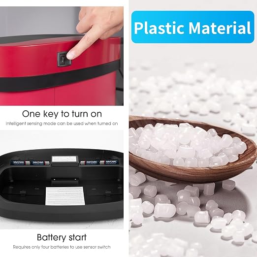 BestOffice | 13 Gallon Plastic Trash Can with Lid | Red | Automatic Touchless Garbage Can | Odor Control | Modern Oval Design | Easy to Clean | Fits Any Kitchen, Bathroom, Office or Home - Image 3