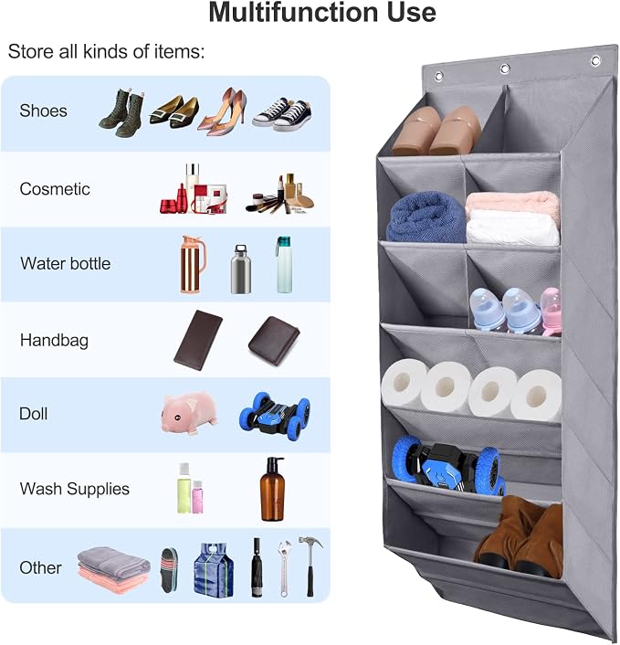 FENTEC 2 Pack Over the Door Shoe Organizer, Hanging Shoe Organizer, 6-Tier Large Deep Pockets Door Shoe Rack with 3 Hooks Shoe Organizer for Shoes, Sneakers, and Home Accessories, Grey - Image 6