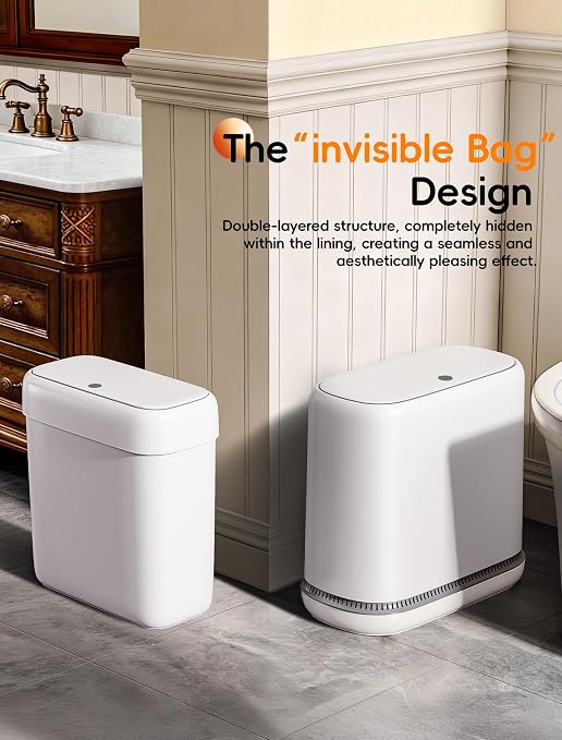 Bathroom Trash Can with Lid, Slim 3.3 Gallon Vacuum adsorption Garbage Bin, Narrow Press Top Waste Basket for Odor Control & Dog Proof for Bathroom Bedroom Office Home - Image 6
