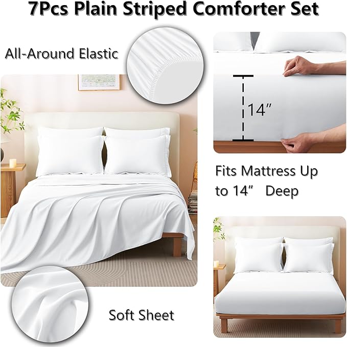CozyLux King Comforter Set - 7 Pieces Bed in a Bag White Comforter Set with Sheets Luxury Bed Set All Seasons, Soft Bedding Set with Down Alternative Comforter, Sheets, Pillowcases & Shams