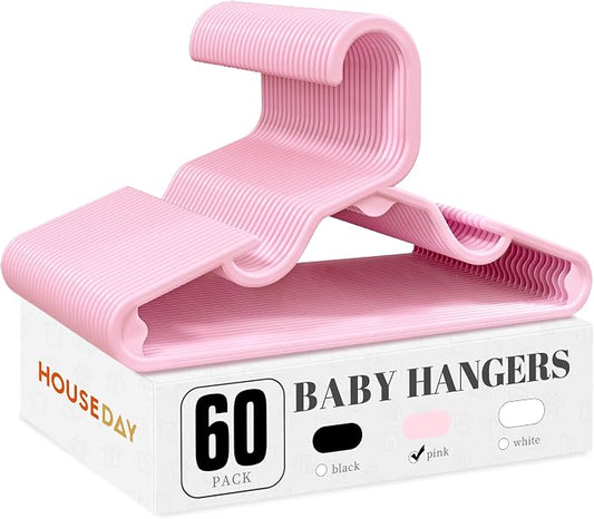 HOUSE DAY Plastic Baby Hangers for Closet 60 Pack, Durable Plastic Kids Hangers for Baby Clothes, Thin & Compact Childrens Hangers, Space Saving Pink Baby Hanger, Small Hanger for Kids Clothes by HOUSEDAY