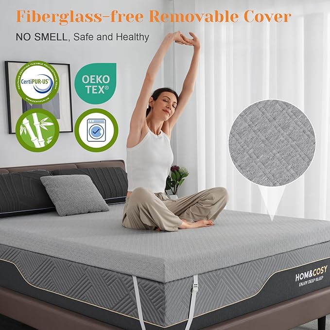 Extra Firm Mattress Topper Queen, 3 Inch High-Density Firm Mattress Pad for Back Pain Relief, Bed Topper with Removable Cover, No Smell, No Slip, CertiPUR-US Certified, 80" x 60"