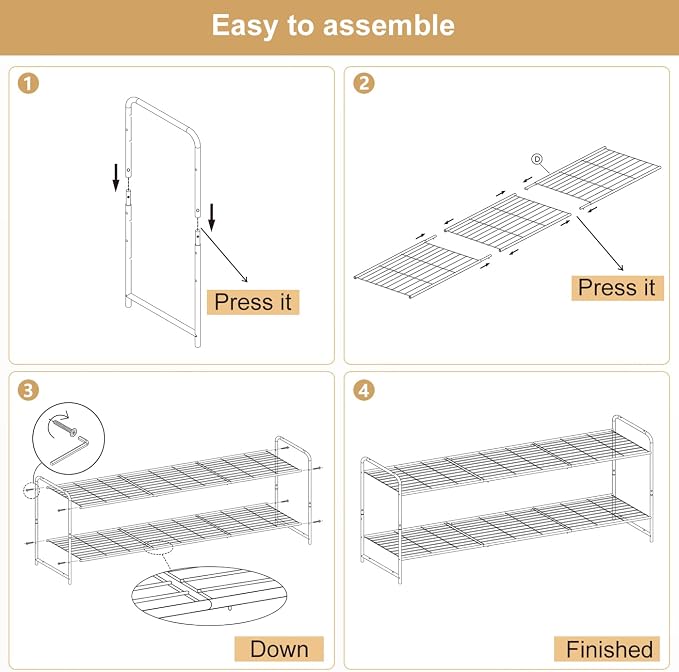 KEETDY 2-Tier Long Shoe Rack for Closet Metal Shoe Organizer for Entryway, Wide Stackable Shoe Storage Shelf with Sturdy Wire Grid for Closet Floor, Bedroom, White - Image 7