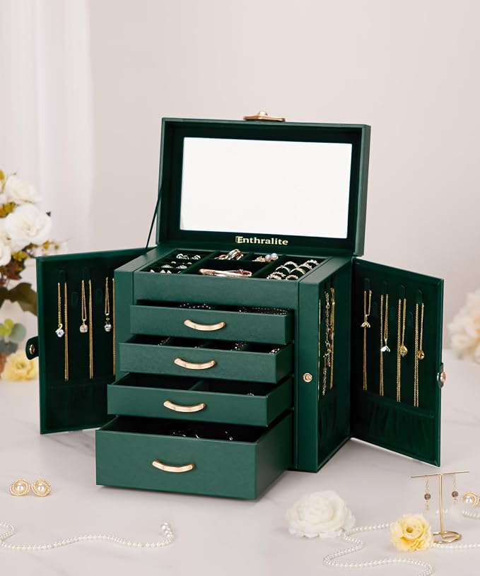 Enthralite Jewelry Box with 4 Drawers: Display Organizer for Earrings Necklaces - Gifts for Girls Women (Forest Green) - Image 8