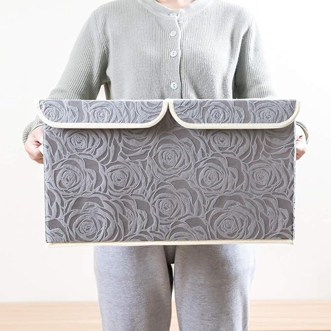 PRANDOM Large Foldable Storage Bins with Lids Fabric Decorative Storage Box Cubes Organizer Containers Baskets with Cover Handles Removable Divider for Home Bedroom Closet 17.3x11.8x9.8 Inch 3 Pack - Image 6