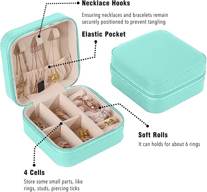 Small Travel Jewelry Box, Portable Mini Jewelry Leather Box Jewelry Ring Organizer Case Storage Holder Gift Boxes for Girls Women, Blue - Image 3