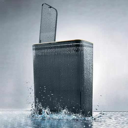 Transparent Trash Can, Bathroom Trash Cans with Lids, 2.6 Gallon Garbage Can for Bedroom, Office, Plastic Slim Waste Basket with Press Top Lid, 10L Clear Trash Bin for Home, Kitchen (Blue) - Image 6