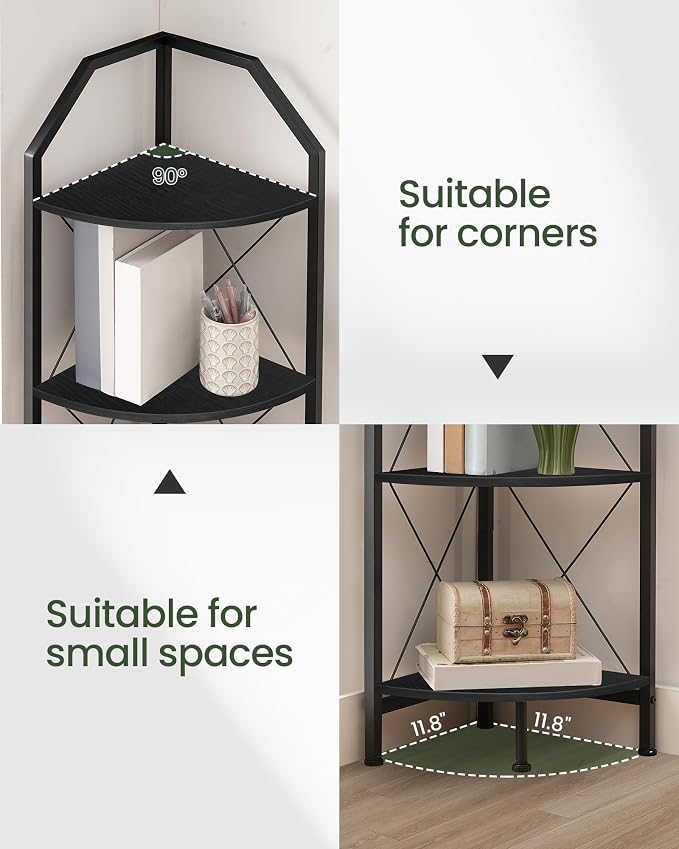 CHOEZON 4-Tier Corner Shelf, Industrial Corner Bookshelf, 47.6" Corner Storage Stand, Plant Stand Display Shelf, Corner Bookcase for Bedroom, Living Room, Home Office, Black TCJ09BB - Image 3