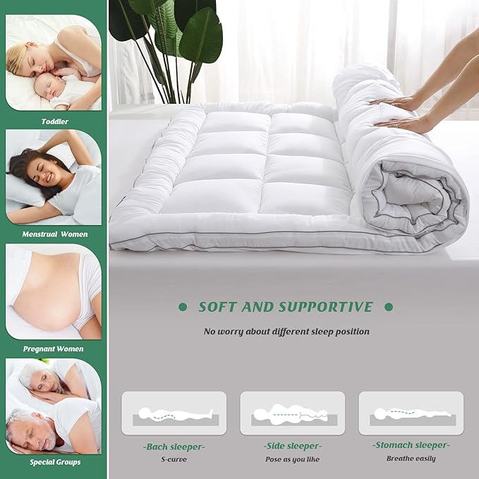 GRT Pillowtop Mattress Topper Twin Size, Rayon from Bamboo Mattress Cover Padded with 900gsm 3D Snow Down Alternative Filling, Extra Thick Mattress Pad Twin for Back Pain