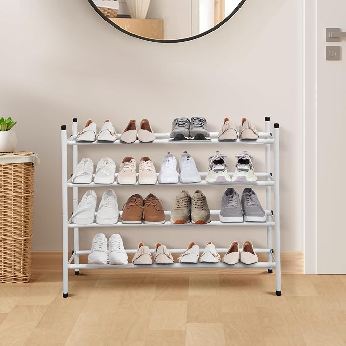 STORAGE MANIAC Expandable Shoe Rack, 16 Pairs Stackable Small Shoe Rack, Metal Adjustable Shoes Organizer for Closet, Entryway, Hallway, Garage, Front Door, Shoes Shelves, White 4 Tier - Image 7