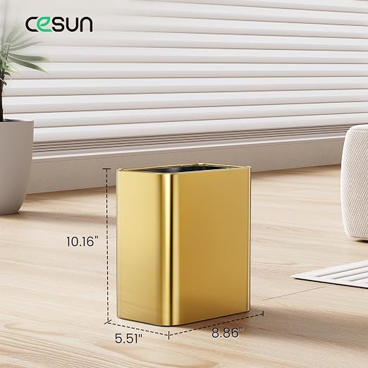 Cesun Small Bathroom Trash Can 2.1 Gallon Wastebasket, Modern Metal Garbage Can Office Waste Basket, Gold Stainless Steel Trash Bin for Bedroom, Home Office, Toilet, rv, Near Desk, Under Sink - Image 2