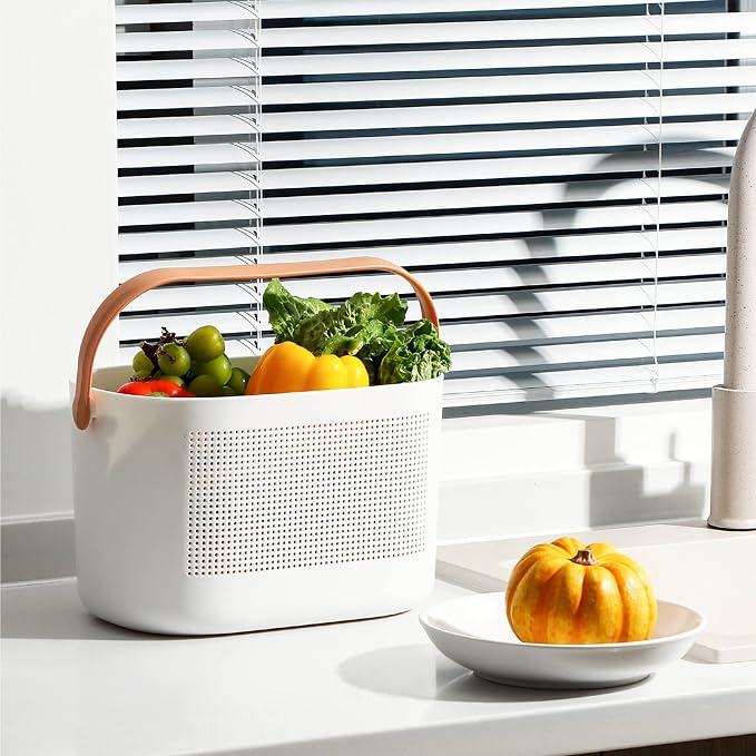 UUJOLY Plastic Storage Baskets with Handles, Shower Caddy Shelf Organizers Basket for Bathroom, Kitchen, Dorm Room, Yellow, 2 Pack - Image 3