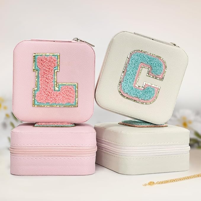 SANDJEST Personalized Jewelry Box, Pink Travel Jewelry Box with Initial L, Small Monogrammed Jewelry Case Organizer for Girls Women Teen Kids, Mini Travel Essentials Gifts for Birthday Christmas - Image 4