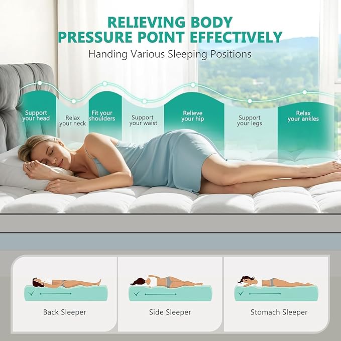 Dual Layer 4 Inch Memory Foam Mattress Topper King Size - 2 Inch Cooling Gel Memory Foam Plus 2 Inch Pillow Top Thick Mattress Pad - Pressure-Relieving Comfort