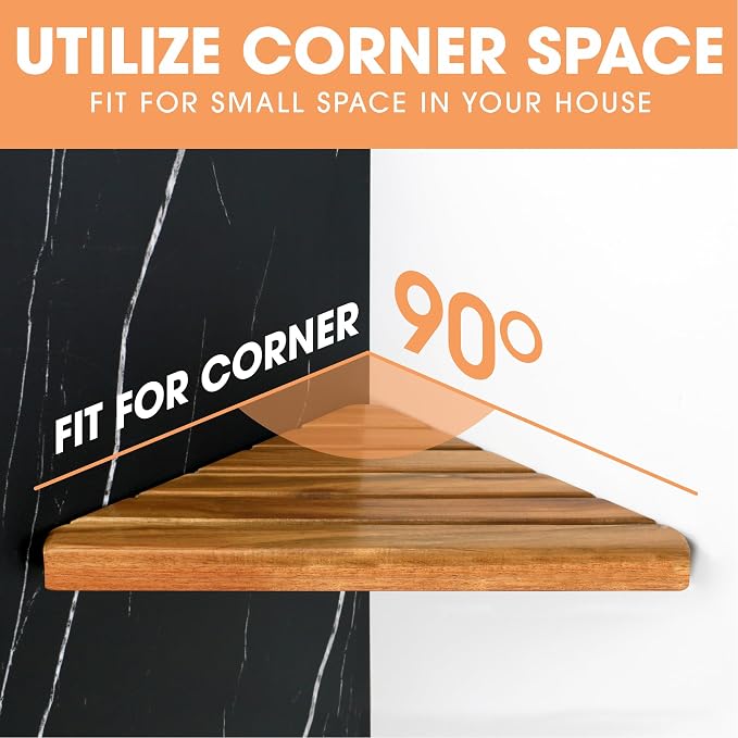 ENKEZI Acacia 2,3,4 Tiers Corner Shower Shelf, Triangular Corner Shelf Wooden Bathroom Shelf for Tiled Wall, Shower Corner Shelf, No Drilling Requied (4) - Image 6
