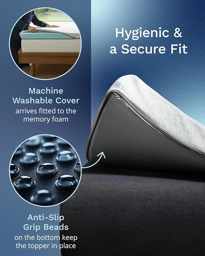 ViscoSoft Dusk 2-Inch Memory Foam Mattress Topper - King Mattress Topper, Washable Cover, Cooling & Back Pain Relief, CertiPUR-US Performance Tested and Certified Foam