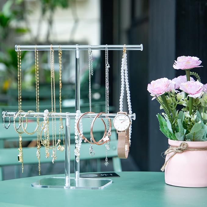 lengnoyp Premium Jewelry Stand , Solid Clear 2-Tier Acrylic Jewelry Organizer Stand & Bracelet holder Stand for Necklace Display, Ring & Watch Display - Image 3