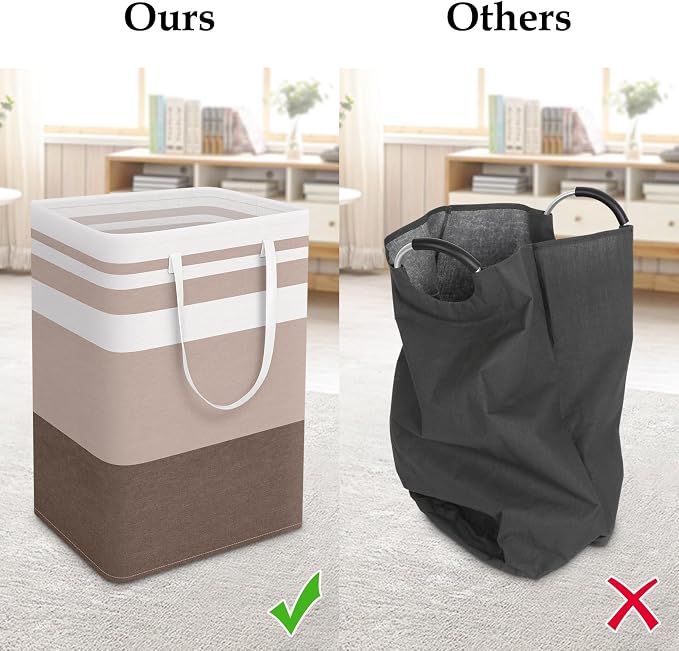 StorageRight Large Collapsible Laundry Basket Hamper with Easy Carry Handles，Freestanding Clothes Hampers for Laundry, Bedroom, Dorm, Towels, Toys, 75L, Khaki - Image 5