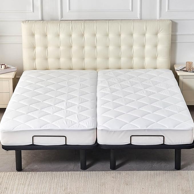 Kingnex Split King Mattress Topper for Adjustable Bed Fluffy Matress Cover Quilted Fitted Mattress Pad with Elastic Pocket