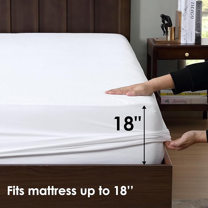 ClevaHome Full Size 100% Waterproof Mattress Protector, Deep Pockets Fits up to 18 Inches, Soft Breathable Noiseless Terry Cover, Machine Washable