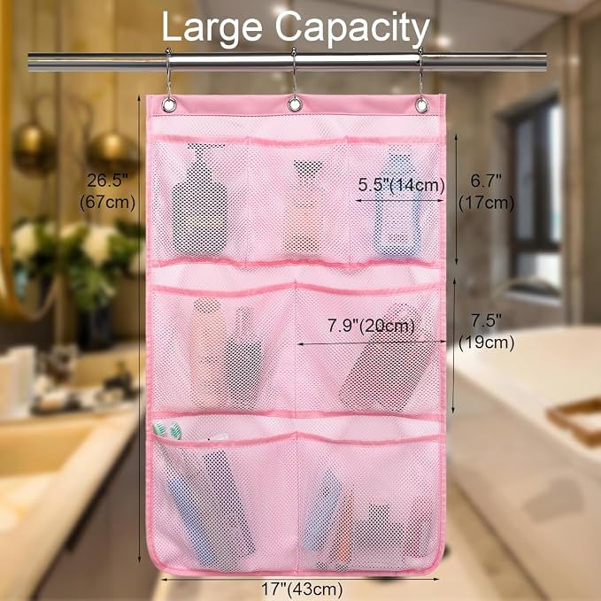 GYEUKHAM Hanging Mesh Shower Caddy for Bathroom - Quick Drying Portable Shower Organizer with Multiple Pockets for Soap,Shampoo and Cruise Ship Essentials Saving Bathroom Storage,Pink,1 Pack - Image 2