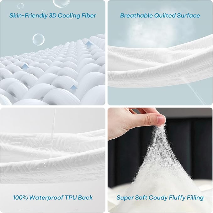 Cozymaker Twin Size 100% Waterproof Mattress Protector, Cooling Mattress Pad Cover Fitted 8"-21" Deep Pocket, 3D Air Fabric Soft Breathable Smooth, White