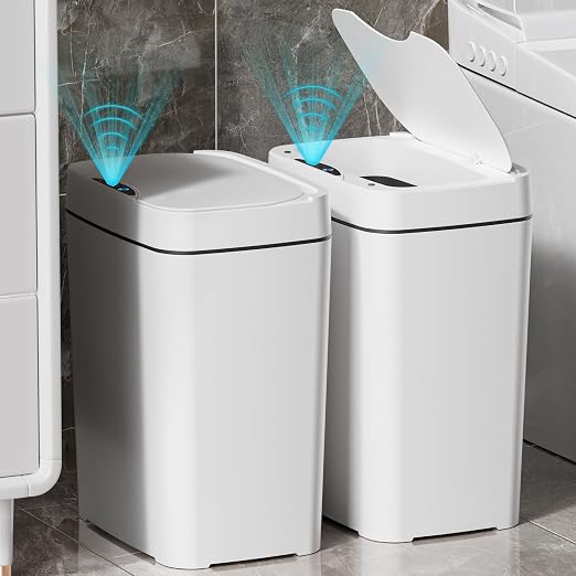 Vanpopubs 2 Pack 2.7 Gal Bathroom Trash Can with Lid, Automatic Trash Can Small Smart Garbage Can Touchless, Slim Motion Sensor Waterproof Plastic Trash Bins for Bedroom Office Kitchen Toilet by VANPOPUBS