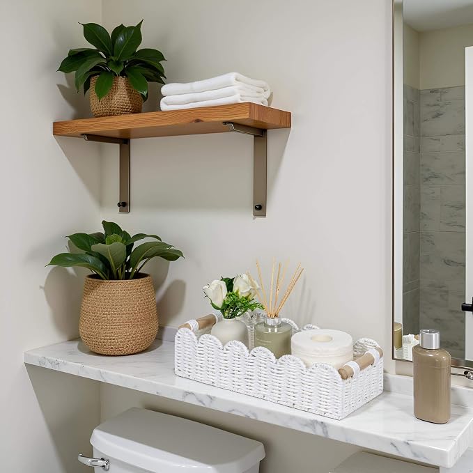 CubesLand Scalloped Edge Decor Baskets for Home, Living Room, Toilet Paper Storage Basket for Over Toilet Tank Top, Storage Shelf, Cute Small Paper Rope Baskets Both Storage&Decor, Set 2 White - Image 3