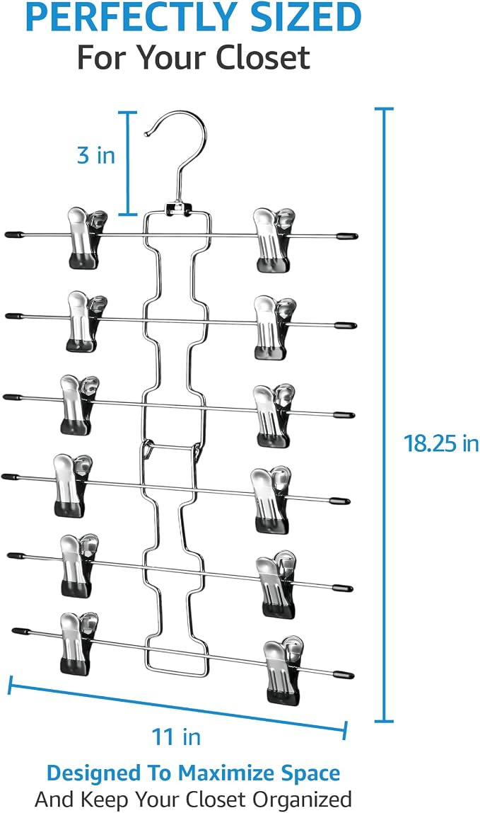 ZOBER 3-Pack 6-Tier Skirt Hangers with Clips - Pants Hangers with Clips Space Saving, Closet Organization, Swivel Hooks, College Dorm Essentials, Skirt Hangers for Women, Jeans Organizer for Closet - Image 2