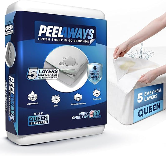 Peelaways Waterproof Disposable Bed Sheets – As Seen On Shark Tank | 5-Layer Absorbent Wellness Sheets for Elderly, Homecare, Hospital Use and Travel