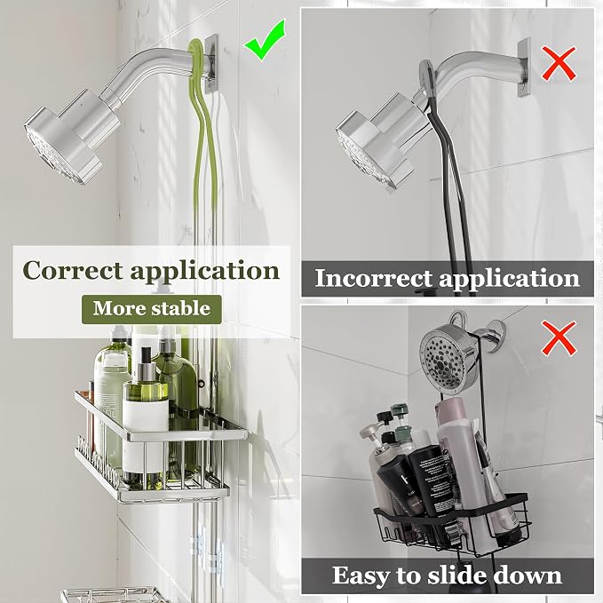 Skyapex Shower Caddy Hanging: Adjustable Height, Rustproof Shelves with Hooks, 2 Soap Holders - Silver Shower Organizer Over Showerhead - Image 6