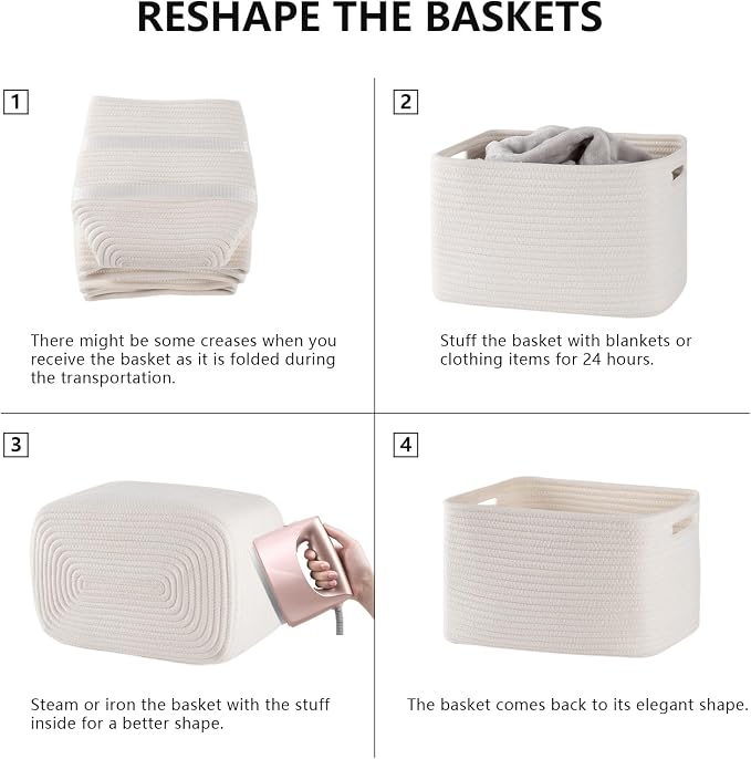 4 Pack Storage Baskets for Organizing, Woven Baskets for Shelves - Perfect for Toys, Books, Towels, and Clothes, Durable Gift Basket Bins Toy Storage, 12.7''L x9''W x7.8''H, White - Image 6