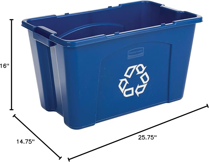 Rubbermaid Commercial Products Stackable Recycling Bin, 18 Gallon, Blue Storage Container, For Garage/Kitchen use for Boxes/Paper Recycle (Pack of 6) - Image 5