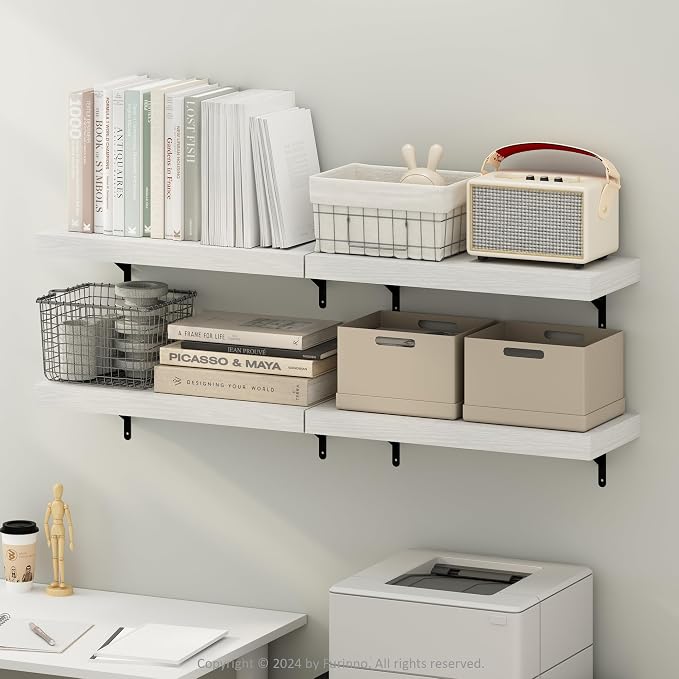 Furinno Tanna Floating Shelves for Wall Set of 4, 22-Inch Wall Shelf, Triple Thick Floating Mounted Shelf, for Bathroom, Home Office, Living Room, White Texture - Image 2