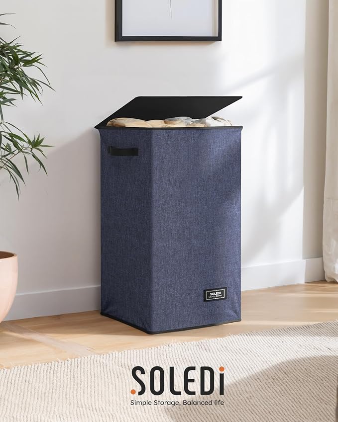SOLEDI Laundry Hamper with Lid 90L Large & Tall Collapsible Laundry Basket, Clothes Hamper with Bag Removable Easy to Carry, Dirty Hampers for Bedroom, Bathroom, Dorm, College, Navy Blue - Image 8