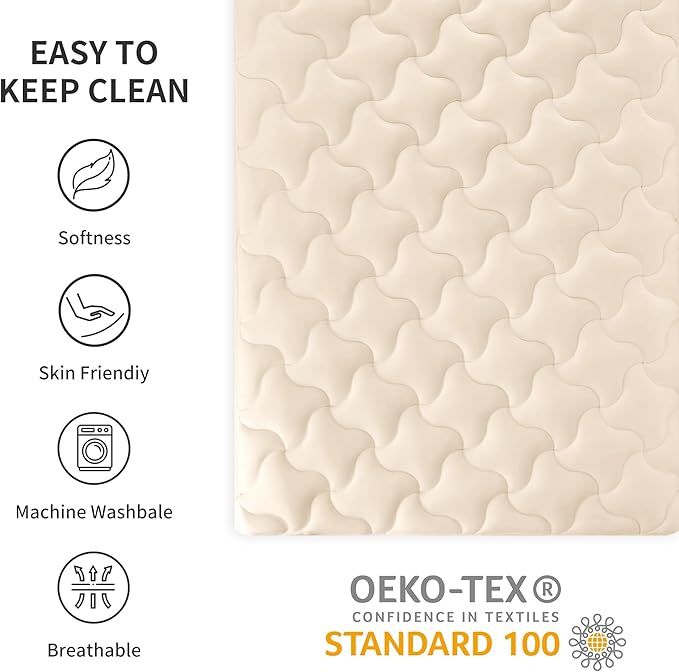 SLEEP ZONE Twin XL Quilted Fitted Mattress Pad, Cooling Mattress Protector, Breathable Fluffy Soft Mattress Topper, Stretches up to 21 Inch Deep Pocket, All Season Use (Beige, Twin XL)