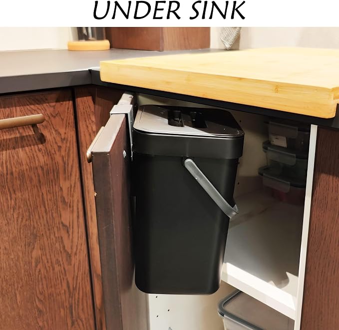 stonespace Kitchen Compost Bin for Countertop, Hanging Small Trash Can with Lid Under Sink for Kitchen Bathroom, Mountable Compost Bucket, Black - Image 3