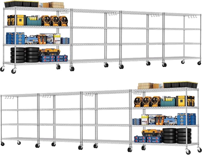 PrimeZone 4 Tier 55.5" Wx24 Dx76 H Wire Shelving with Wheels 2400lbs NSF Certified Storage Shelves Heavy Duty Metal Shelf Adjustable Rolling Rack Commercial Garage Restaurant Warehouse Kitchen 8Pack by PrimeZone