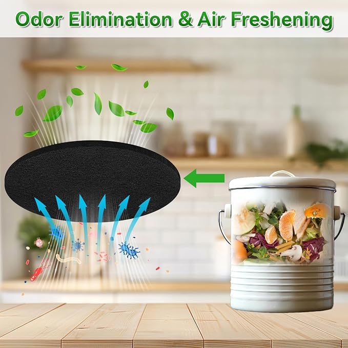 12 Pack Charcoal Filters for Compost Bucket, 6.7 Inch Compost Filters for Countertop Bin, Activated Carbon Replacement Filters for Kitchen Compost Bins, Home Bucket Compost Bin Refill, Round (12) - Image 6