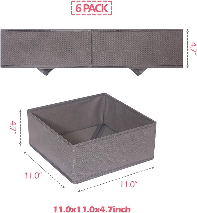 DIOMMELL 6 Pack Foldable Cloth Storage Box Closet Dresser Drawer Organizer Fabric Baskets Bins Containers Divider for Clothes Underwear Bras Socks Lingerie Clothing, M Grey 600 - Image 2